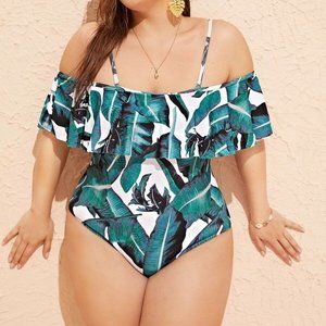 Women's Plus Size Bikini 1XL Tropical Print Flounce One Piece Bikini size 12-14